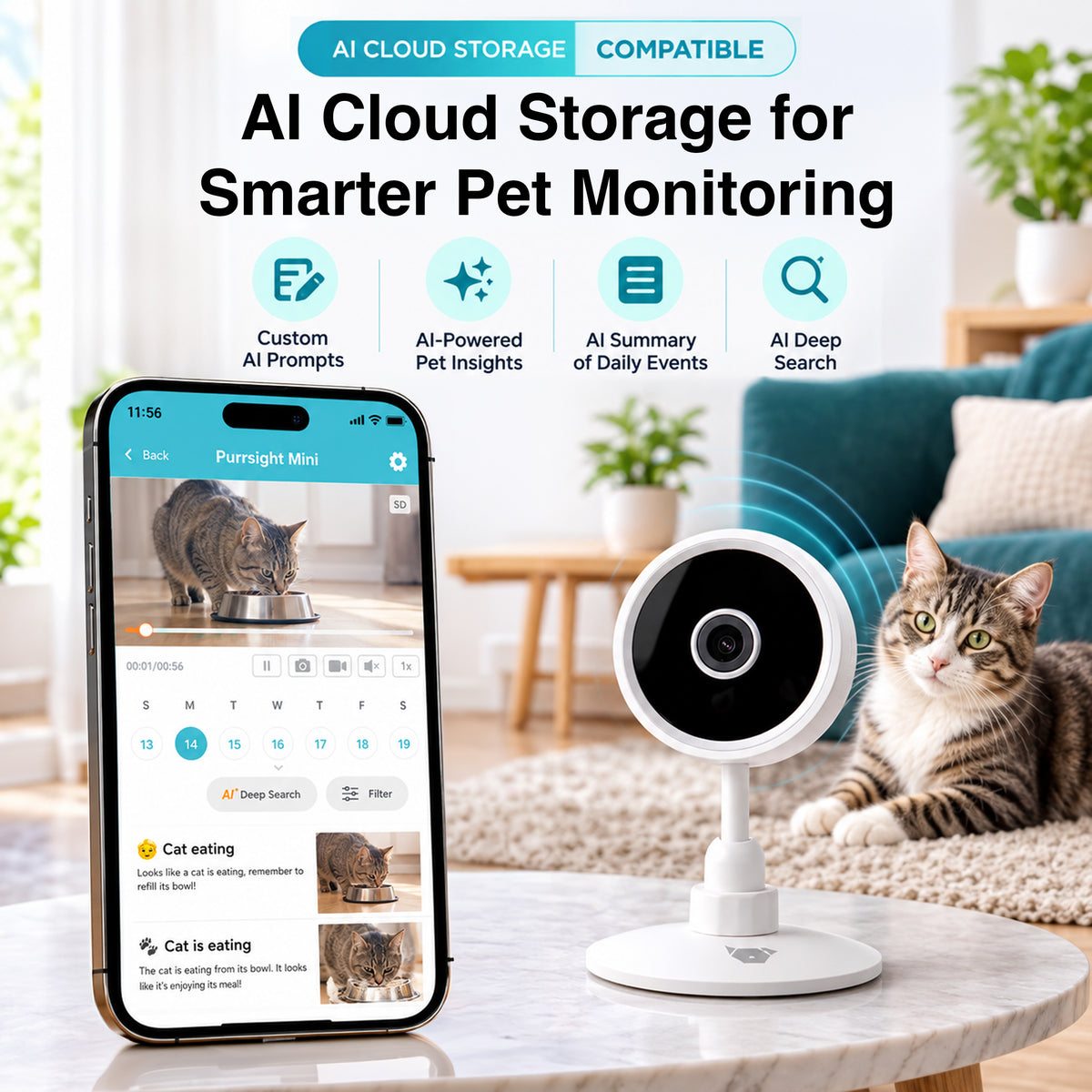INSTACHEW Purrsight Mini HD AI Pet Camera