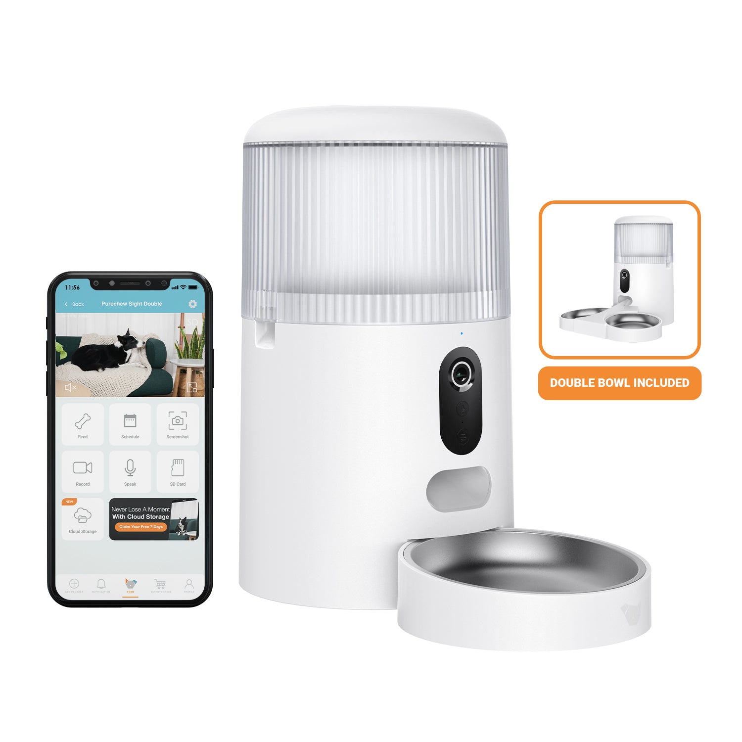 Purechew Sight Double 4L Bowl Smart App Enabled Feeder for Cats and Dogs