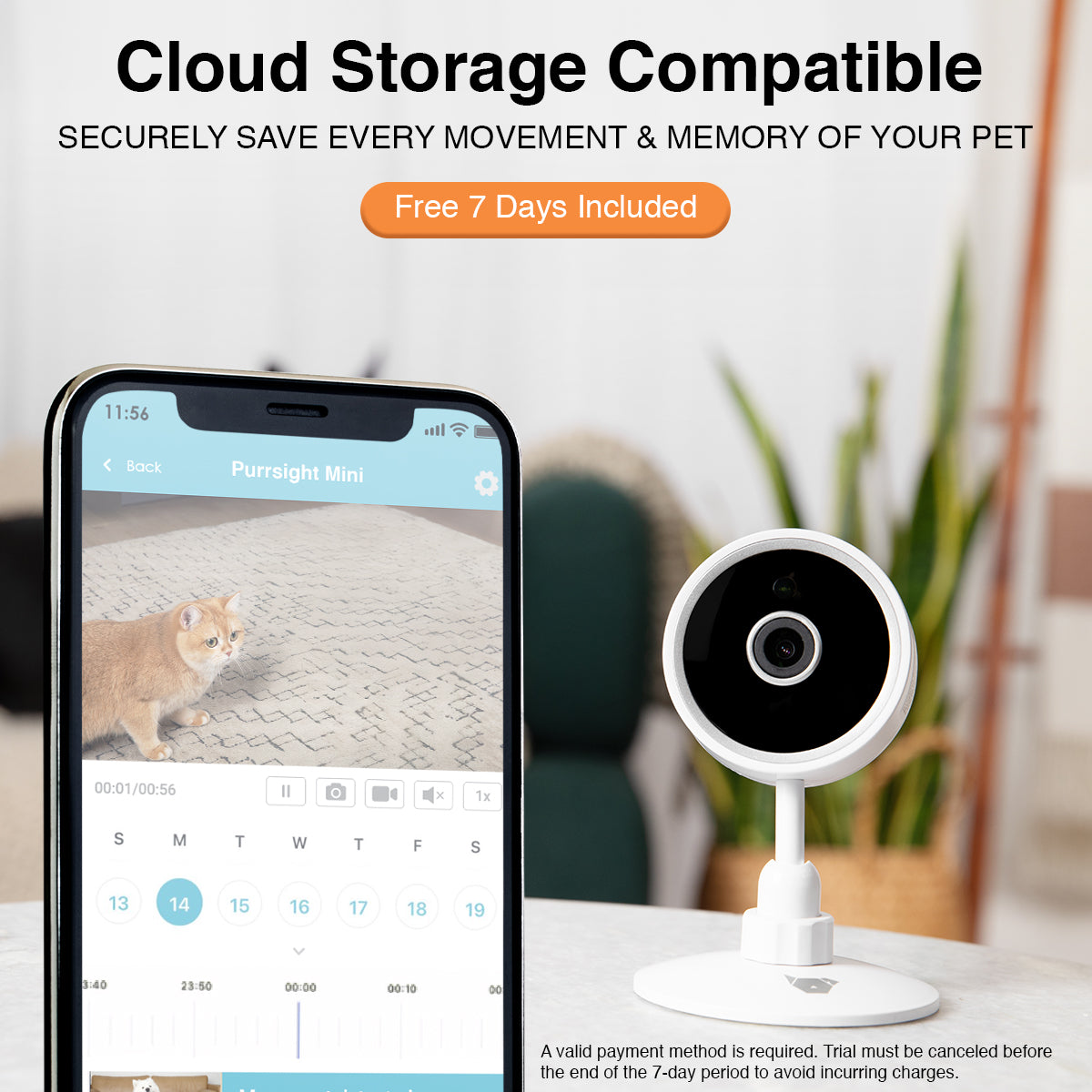 Purrsight Mini Smart App Enabled Camera with 2 Way Audio for Cats and Dogs